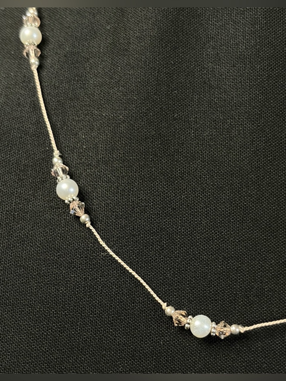 Freshwater pearl, crystal and sterling silver pink cord necklace. - Picture 10 of 12